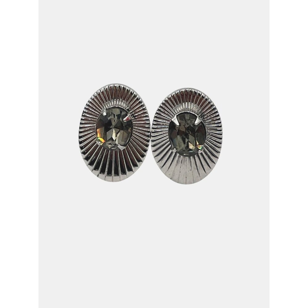 Vintage Shields Smokey Rhinestone Silver-Tone Cufflinks MCM